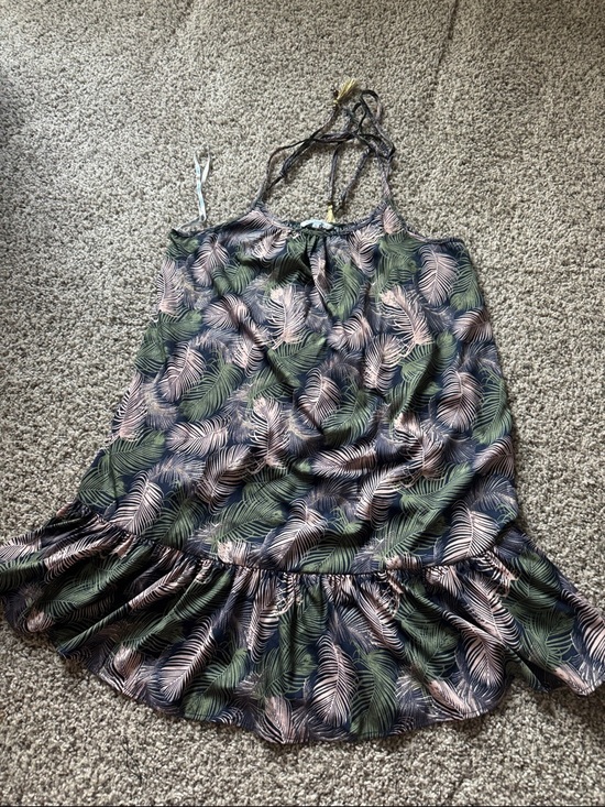 blue island Tops - Blue Island Tropical Print Ruffle-Hem Slip Dress/Tunic - multi use sleeves